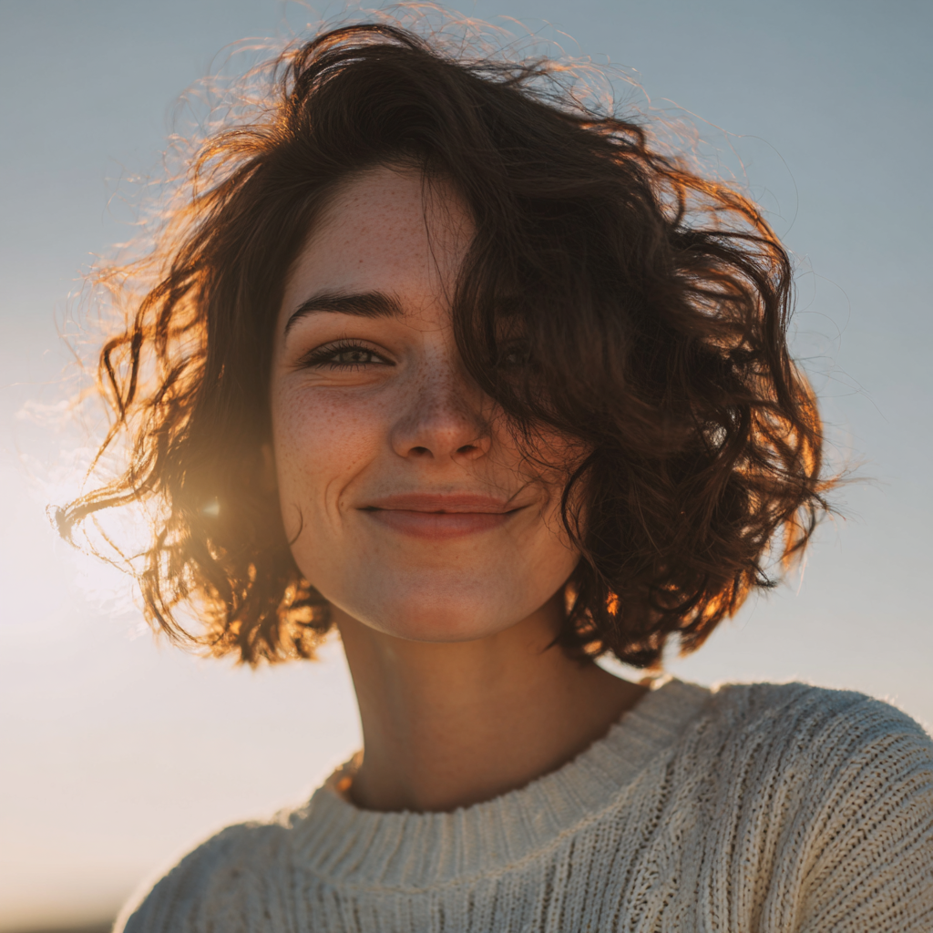 Una mujer sonriente en el exterior | Fuente: Midjourney