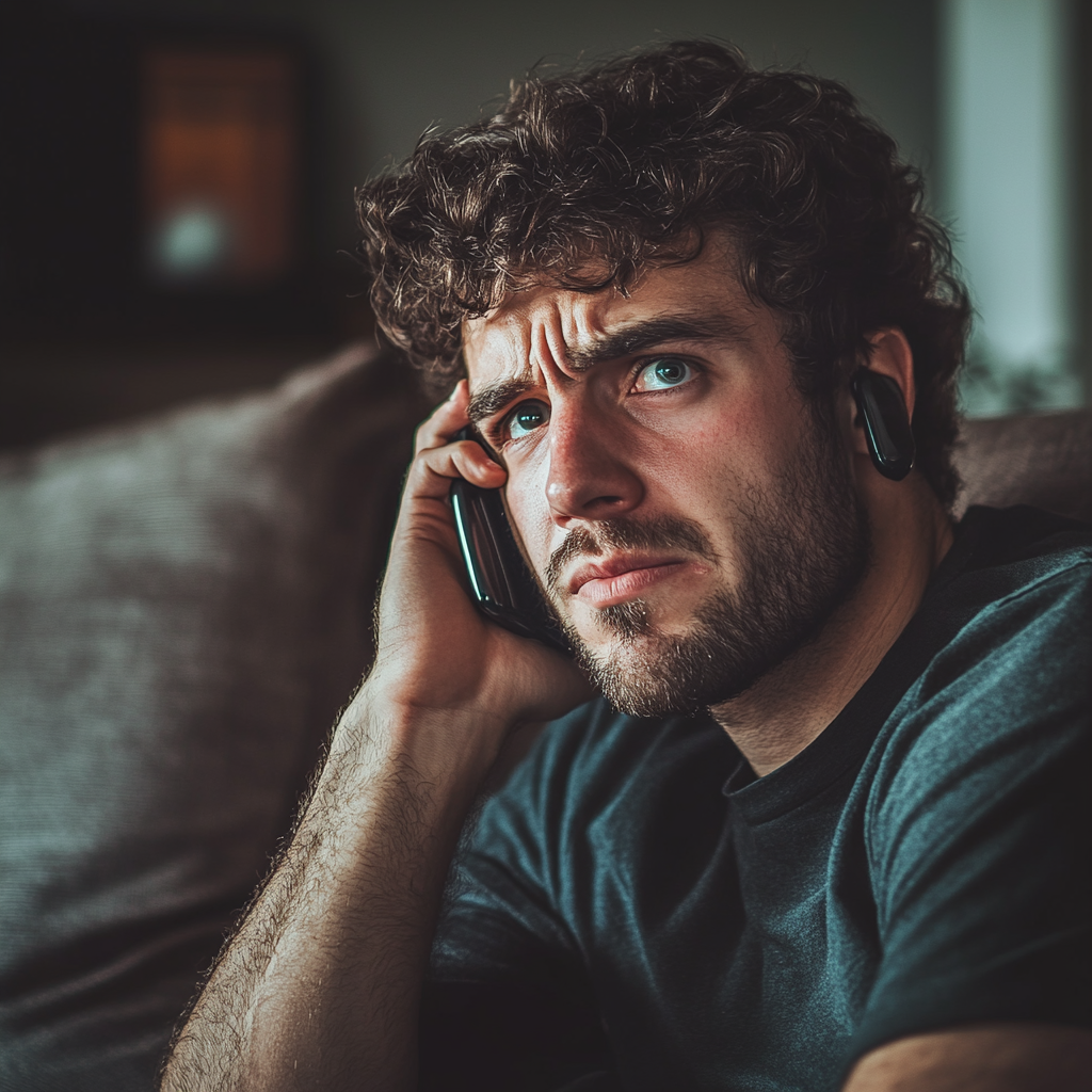 Un hombre alterado con su teléfono | Fuente: Midjourney