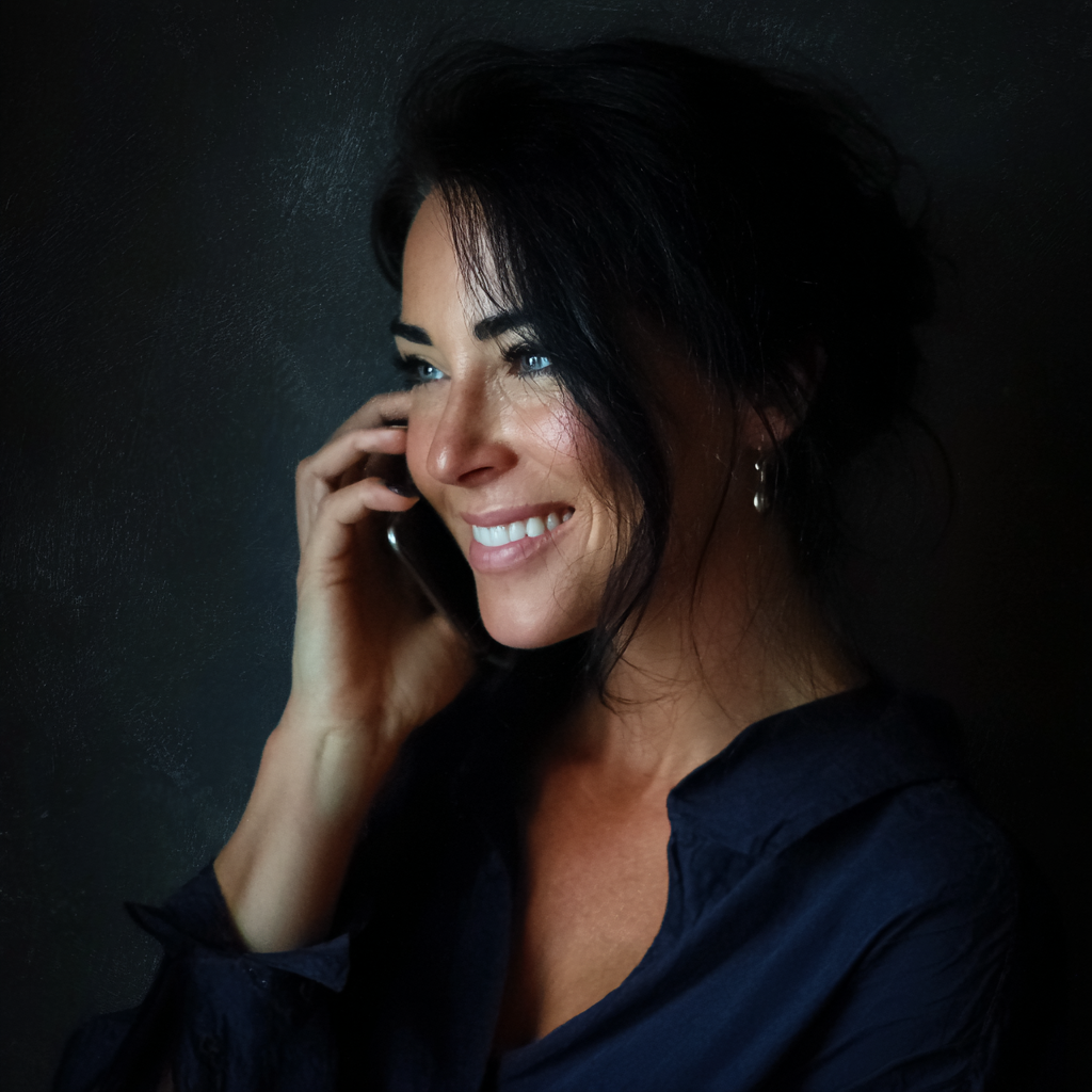 Una mujer sonriente hablando por teléfono | Fuente: Midjourney