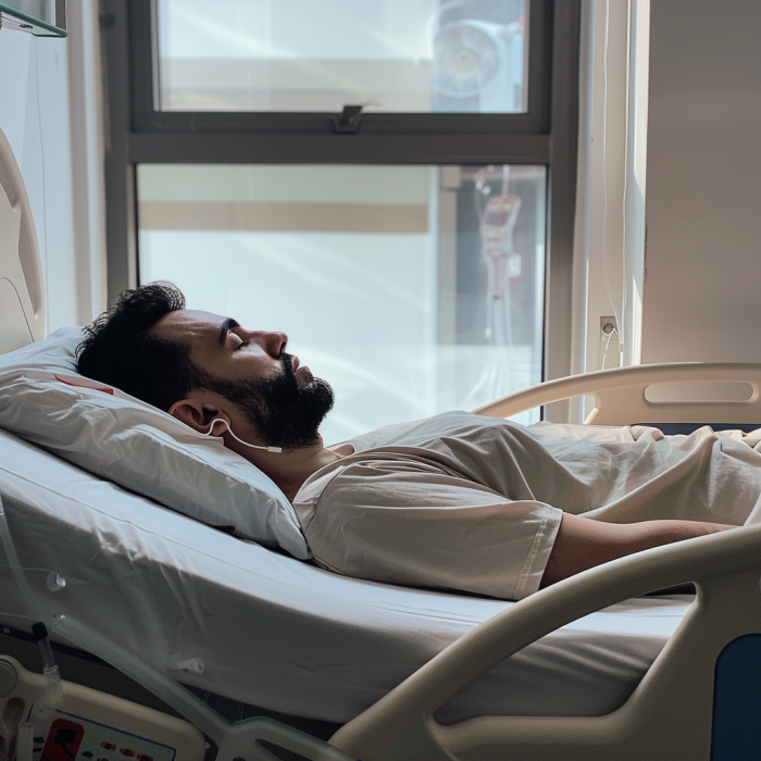 Un enfermo tumbado en la cama de un hospital | Fuente: Midjourney