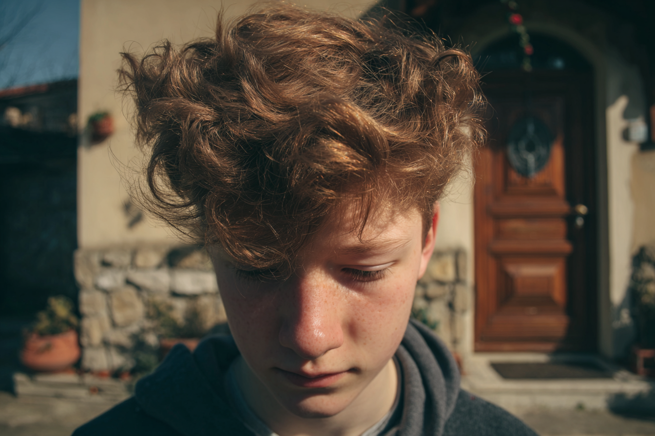 Un niño mirando hacia abajo | Fuente: Midjourney