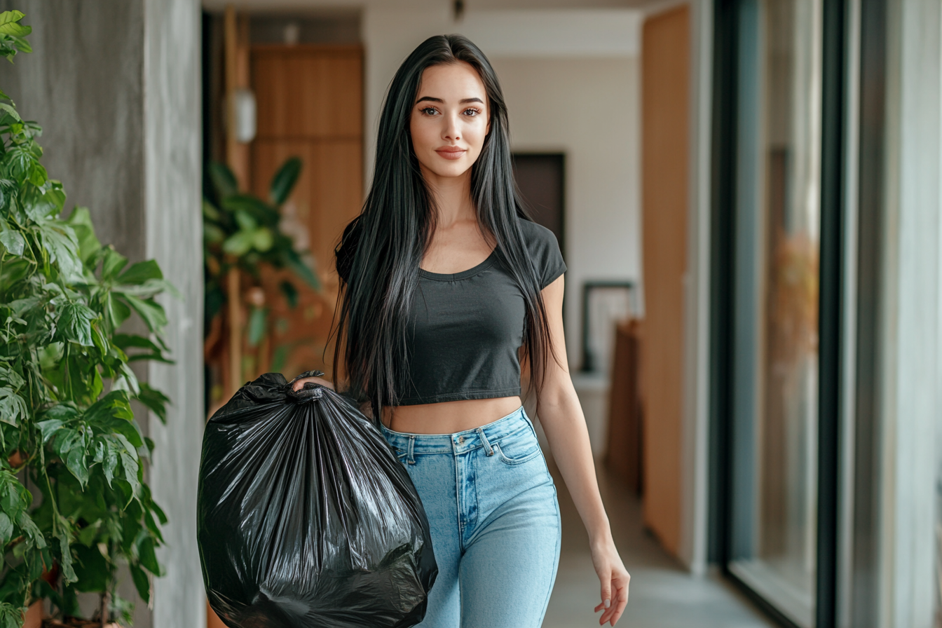 Una mujer con una bolsa de basura | Fuente: Midjourney