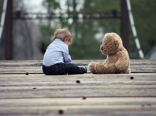 Un niño pequeño se sienta al lado de un oso de peluche. |  Foto: Pixabay