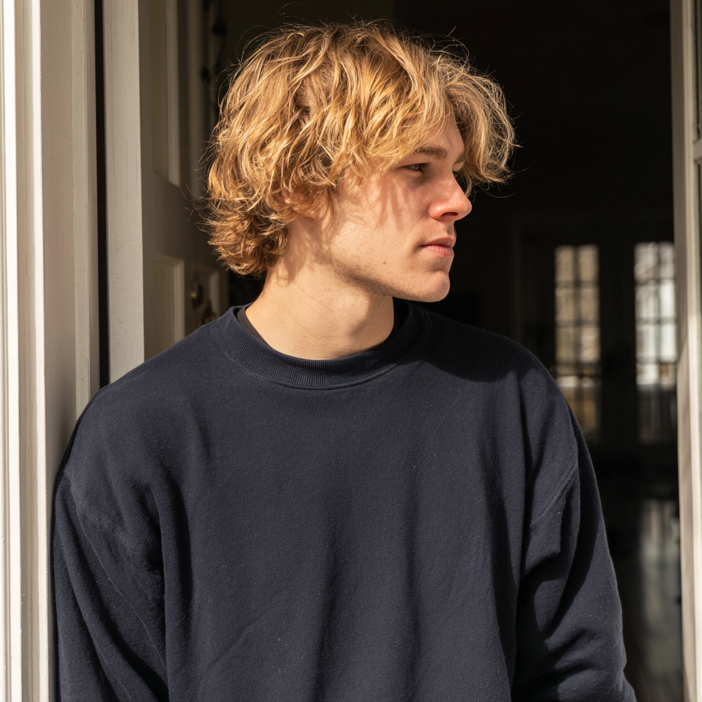 Un giovane uomo in piedi davanti a una porta | Fonte: Midjourney