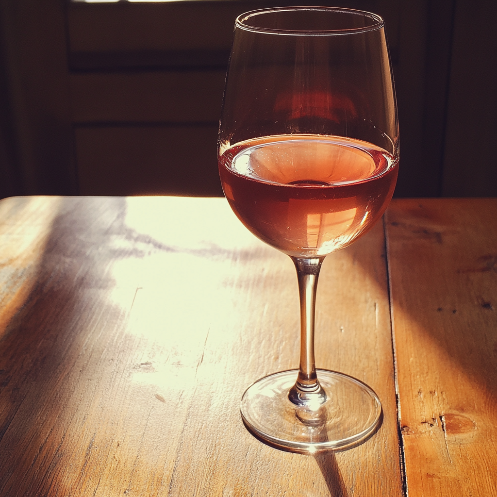 Una copa de vino sobre una mesa | Fuente: Midjourney