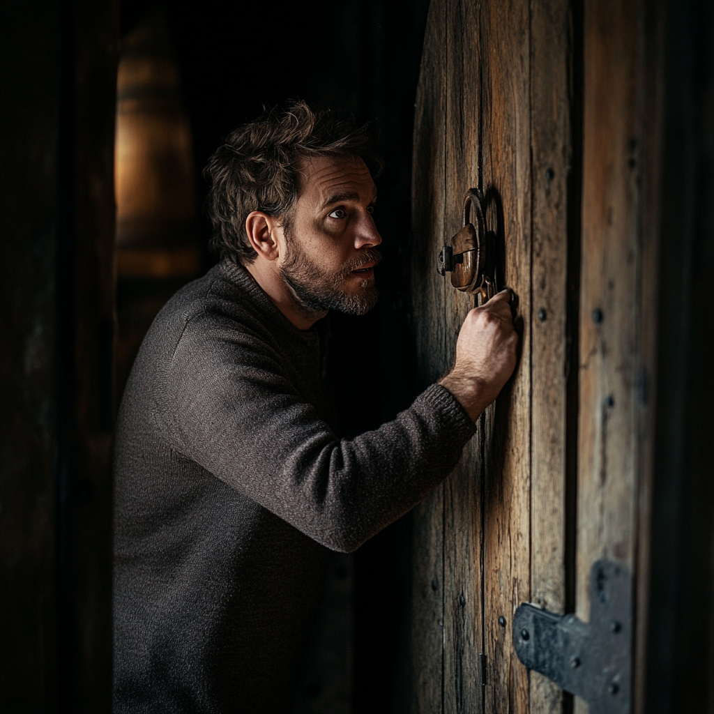 Michael intentando abrir la bodega | Fuente: Midjourney