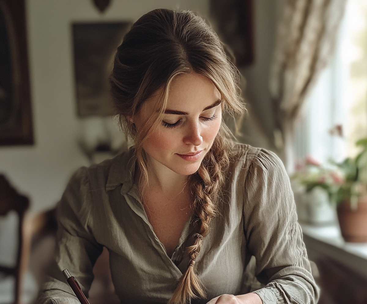Una mujer sentada a la mesa | Fuente: Midjourney