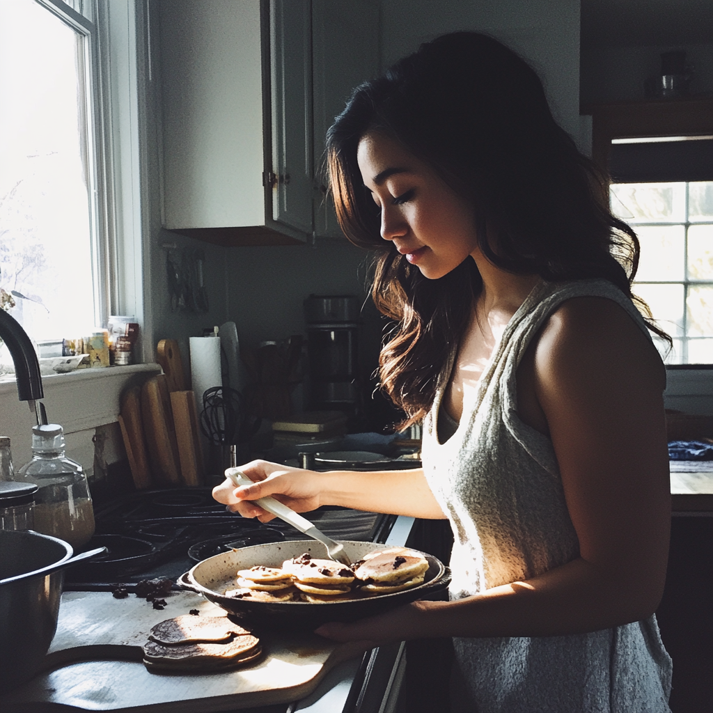 Una mujer haciendo tortitas | Fuente: Midjourney