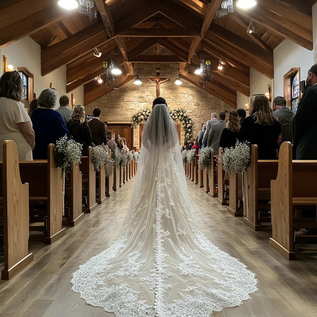 Novia caminando hacia el altar | Fuente: Midjourney