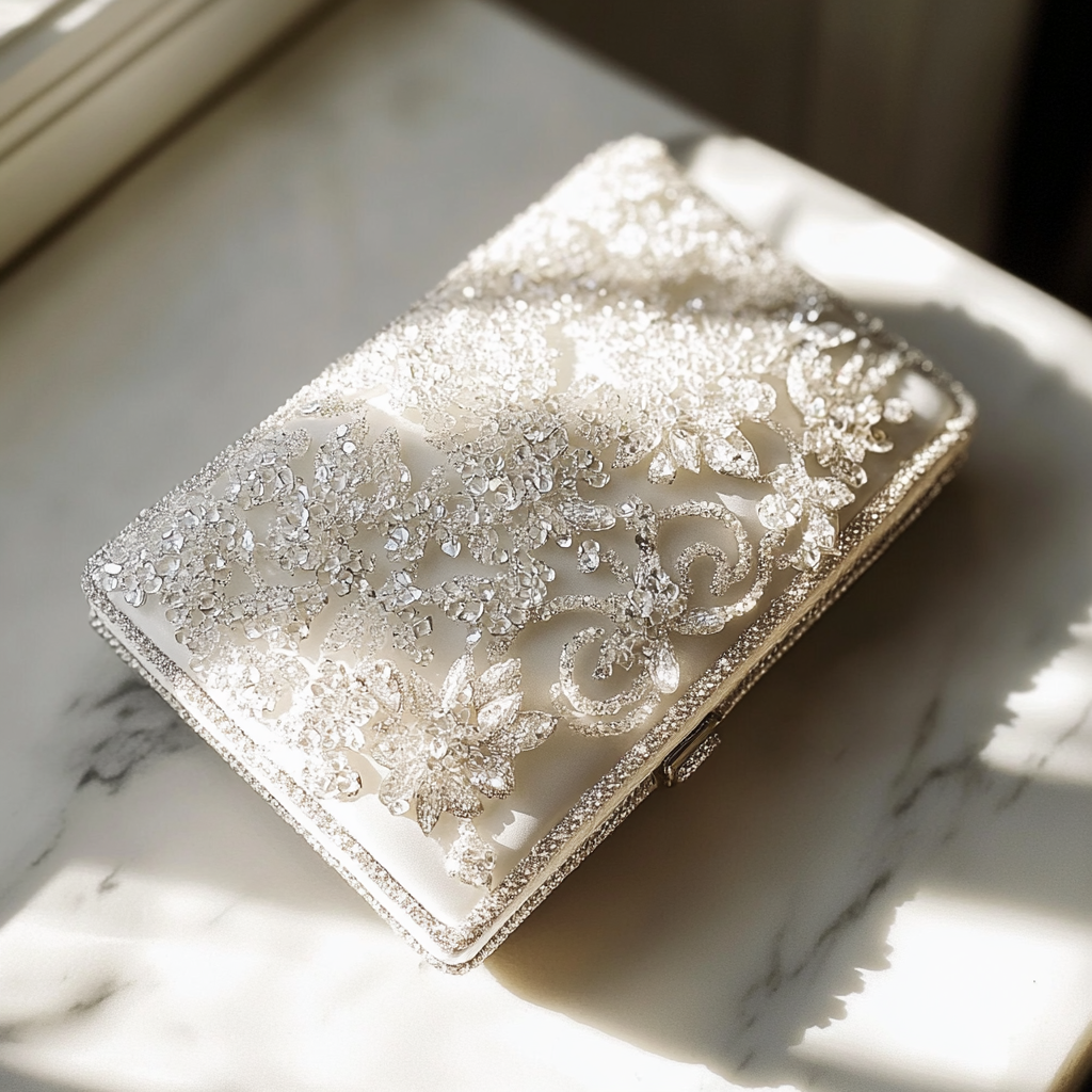 Un bolso blanco sobre una mesa | Fuente: Midjourney