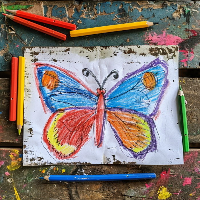 Dibujo infantil de una mariposa | Fuente: Midjourney