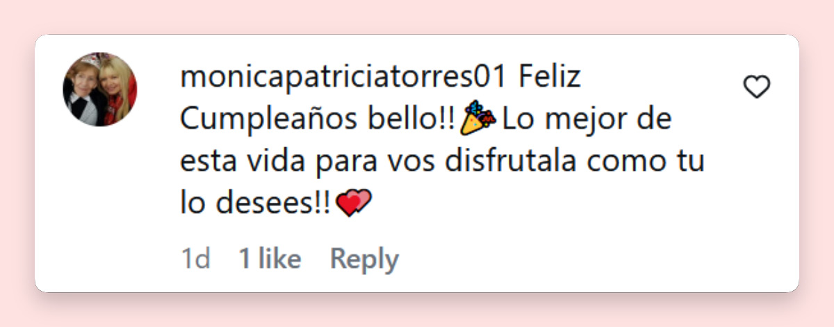 Comentario de una usuaria sobre el cumpleaños de Juan Otero, hijo de Florencia Peña | Fuente: Instagram/flor_de_p