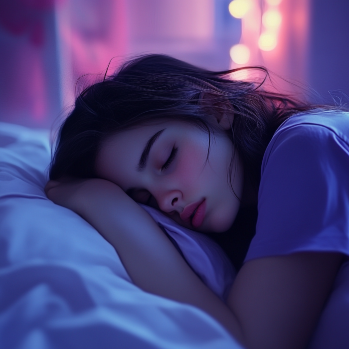 Una adolescente dormida en la cama por la noche | Fuente: Midjourney