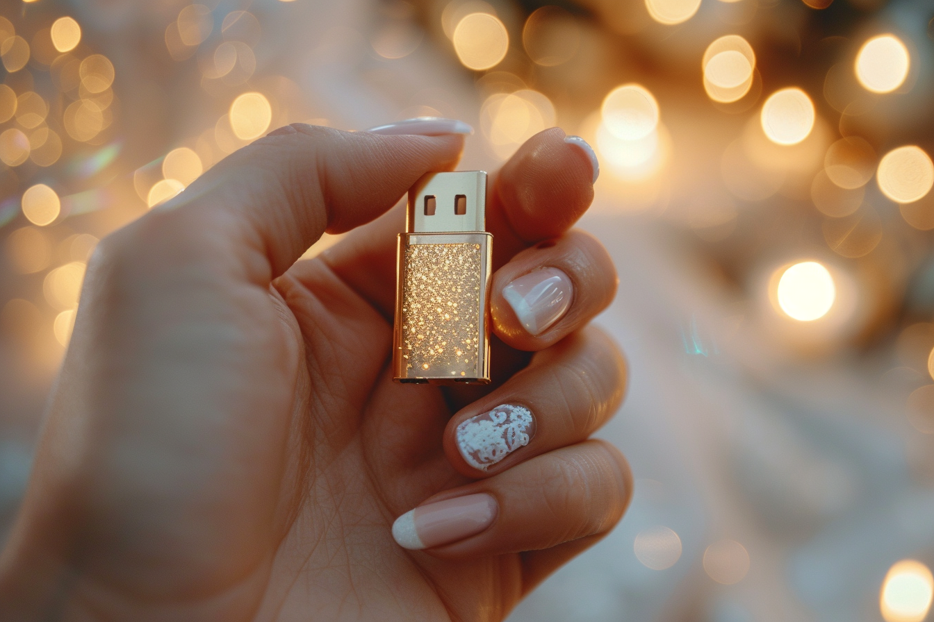 Mujer sosteniendo una memoria USB | Fuente: Midjourney