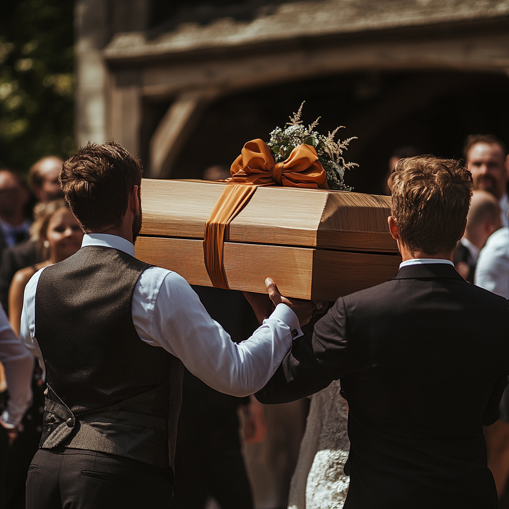 Hombres llevando un ataúd en una boda | Fuente: Midjourney