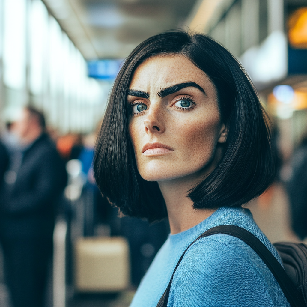 Una mujer preocupada en un aeropuerto | Fuente: Midjourney