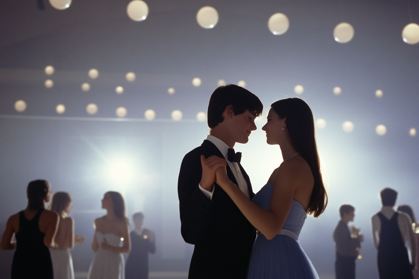 Una pareja de adolescentes bailando en el baile de graduación | Fuente: Midjourney