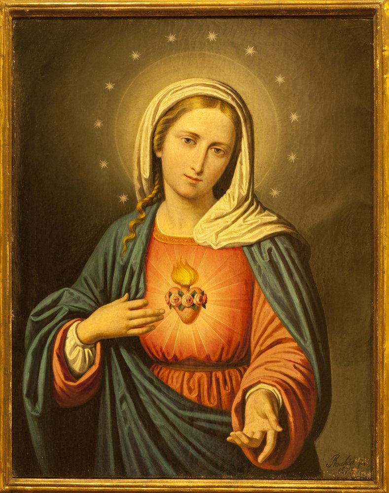Corazón de la Virgen María. Pintura de la iglesia de San Lorenzo en Verona, Italia.| Fuente: Shutterstock