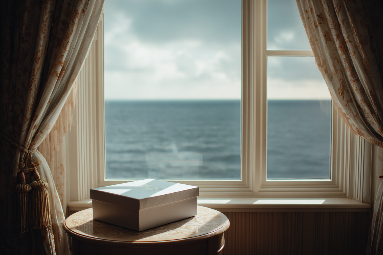 Una caja sobre una mesa cerca de una ventana | Fuente: Midjourney
