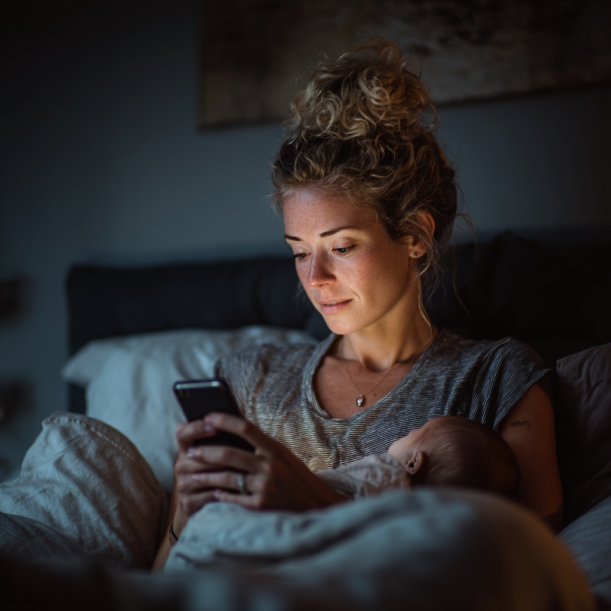 Una madre enviando un mensaje de texto | Fuente: Midjourney