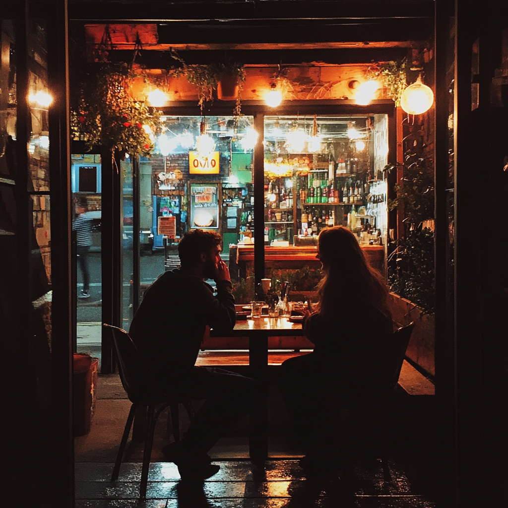 Una pareja sentada en un restaurante | Fuente: Midjourney