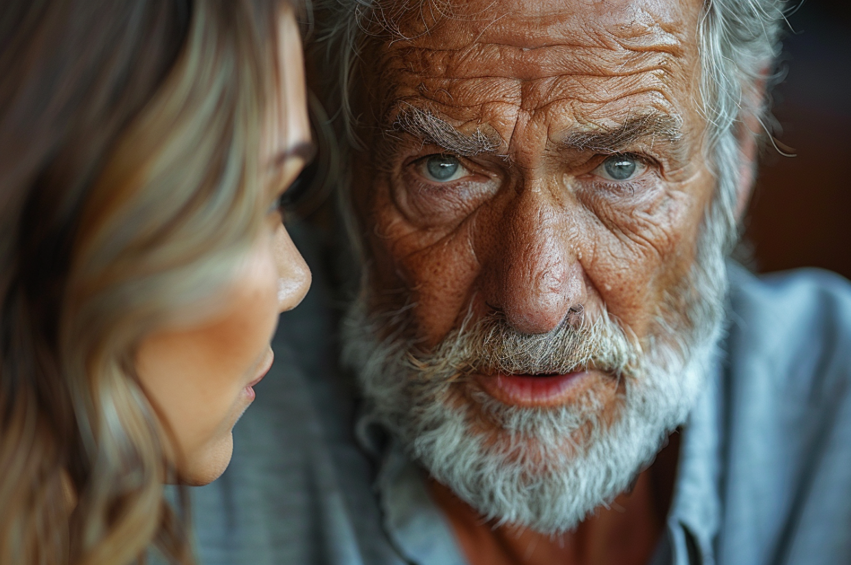 Un hombre mayor hablando con una mujer | Fuente: Midjourney