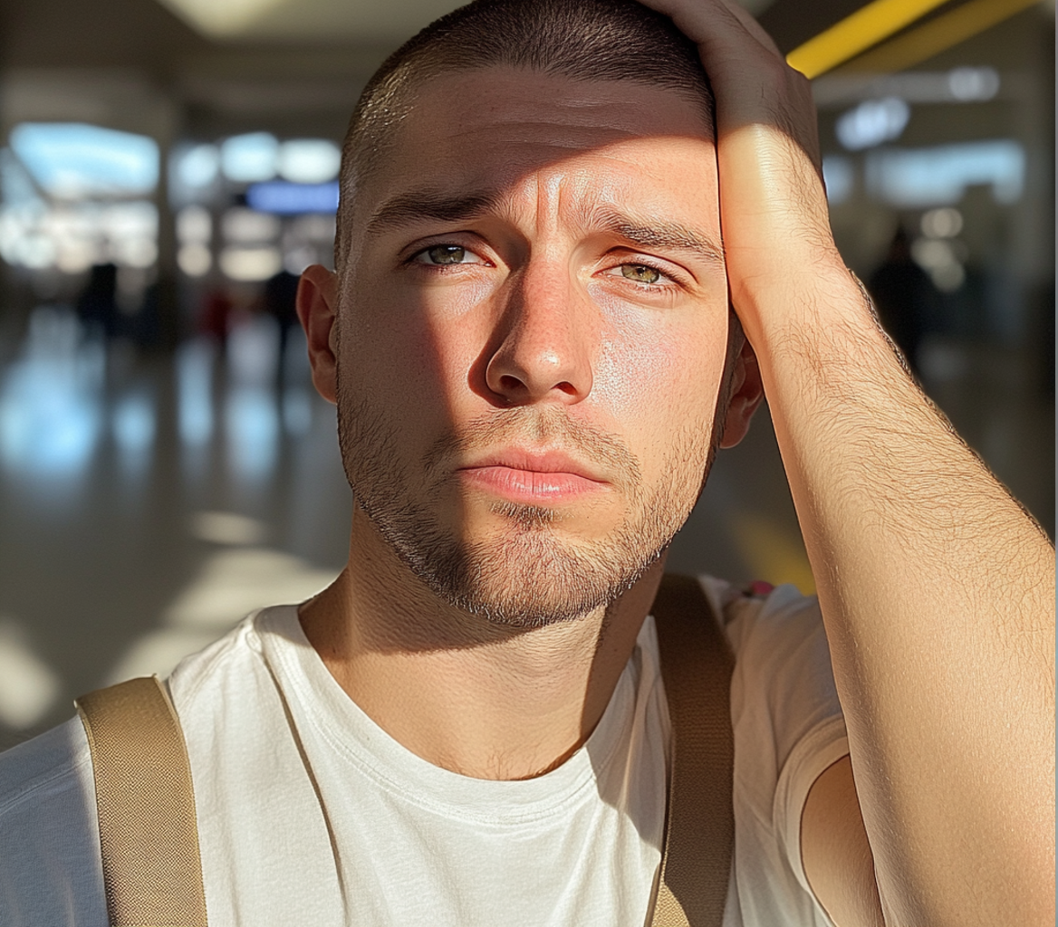 Primer plano de un hombre sujetándose la cabeza | Fuente: Midjourney