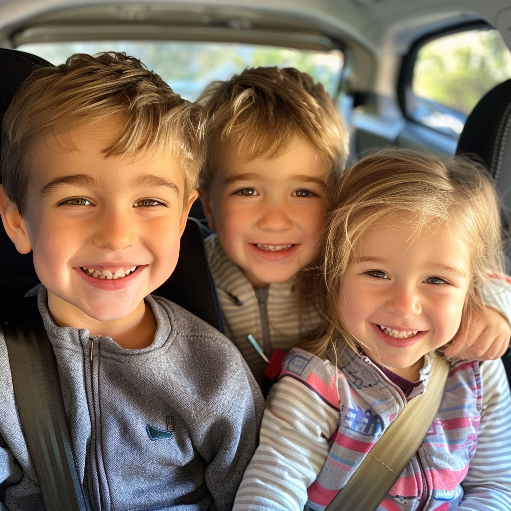 Tres niños sentados en un Automóvil | Fuente: Midjourney