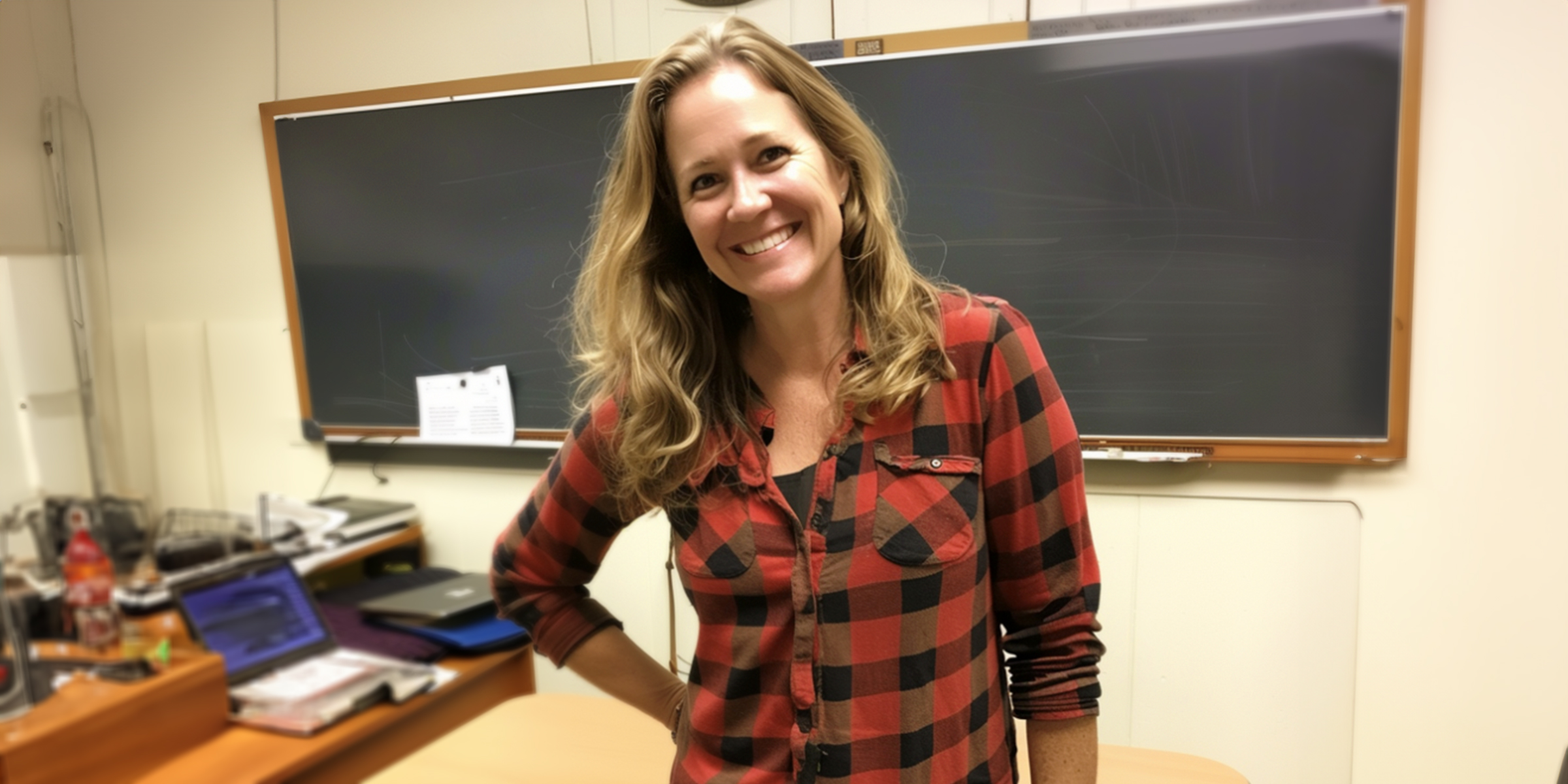 Una mujer sonriendo, posando delante de la pizarra de una clase | Fuente: AmoMama