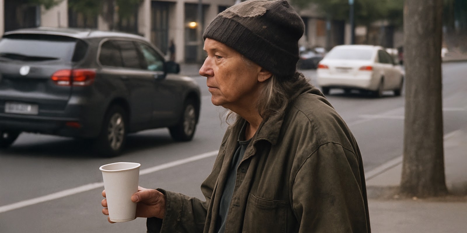 Una mujer sin hogar. | Fuente: Sora
