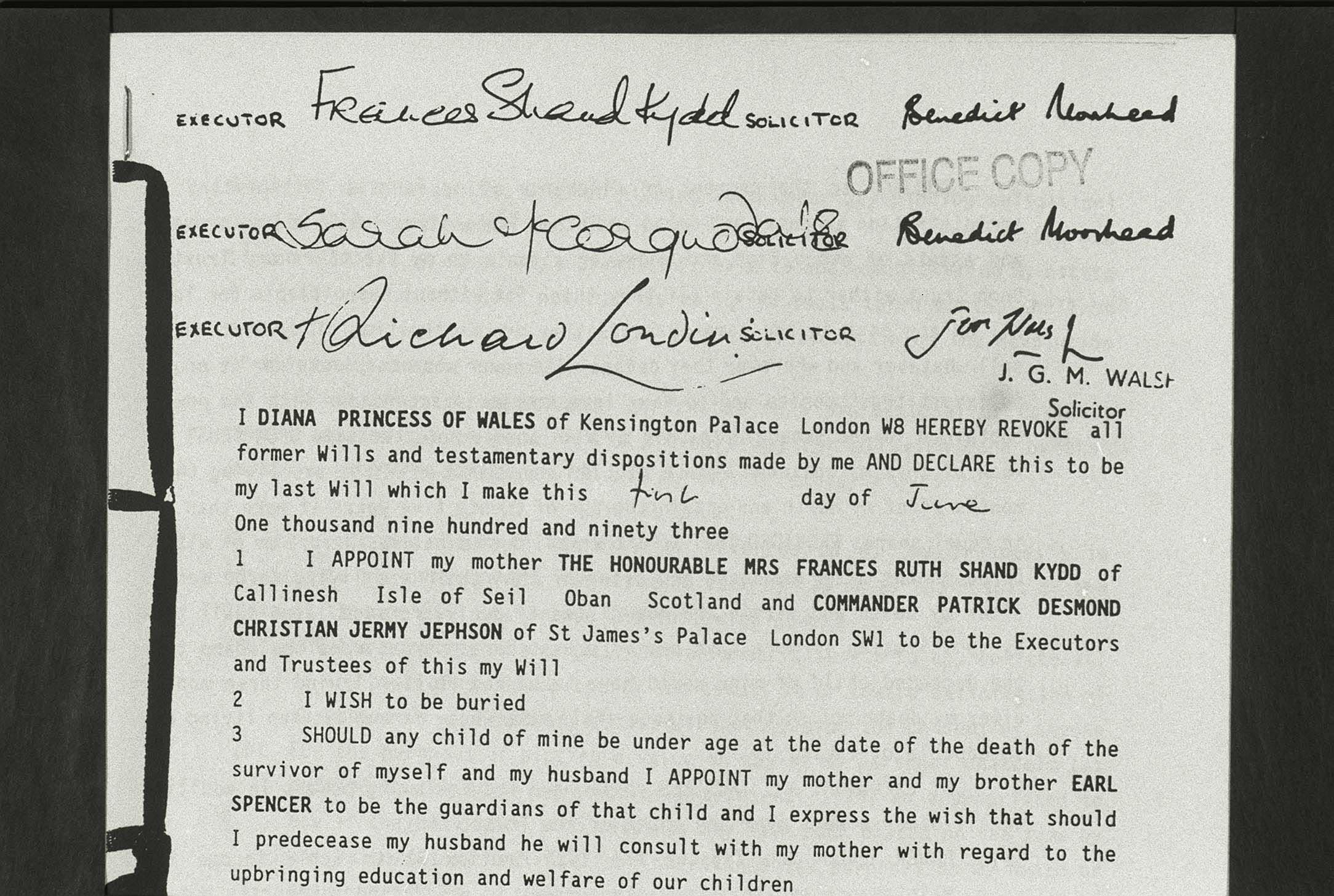 El testamento de Diana, Princesa de Gales, 3 de marzo de 1998. | Foto: Getty Images