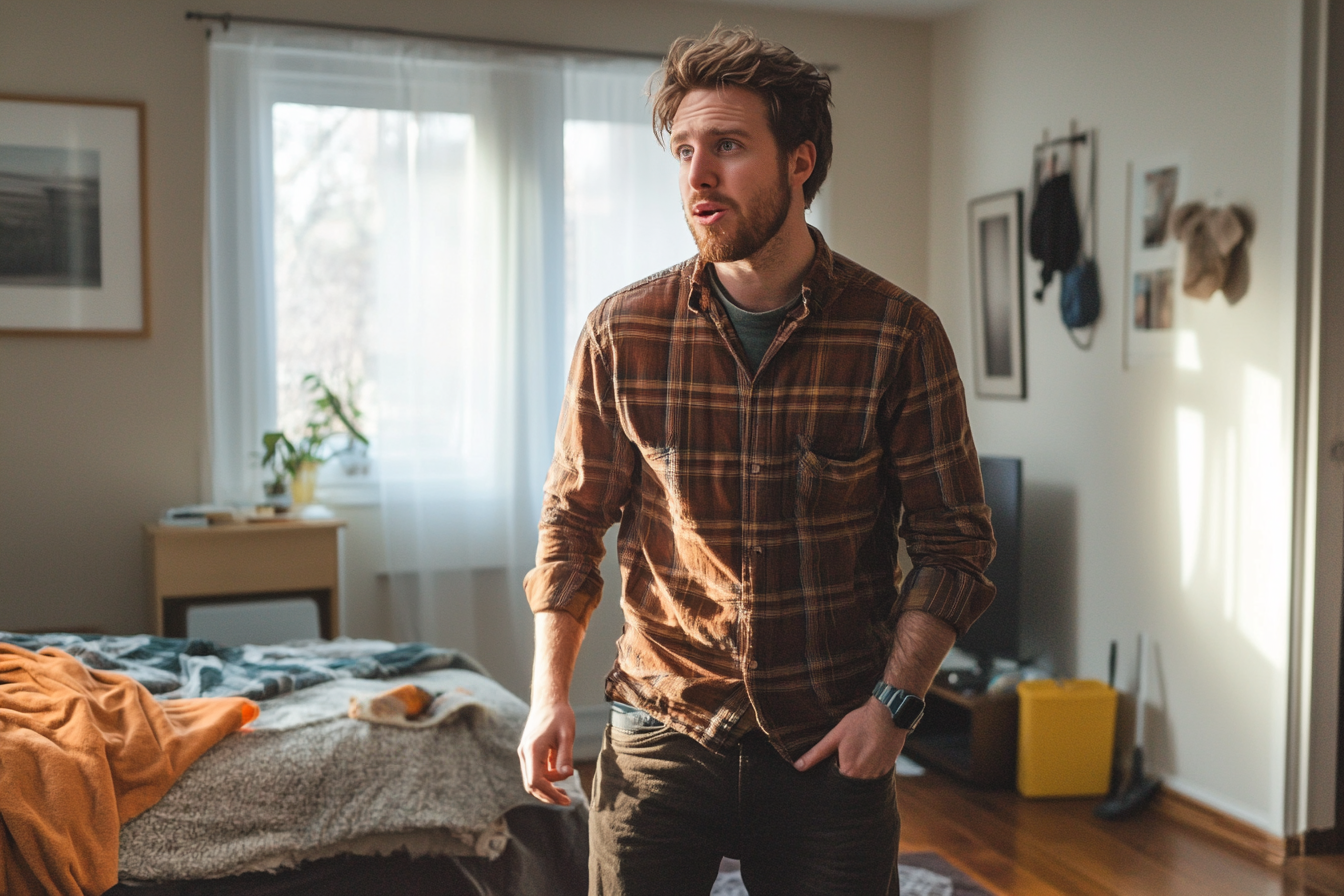 Un hombre en un salón hablando con alguien | Fuente: Midjourney