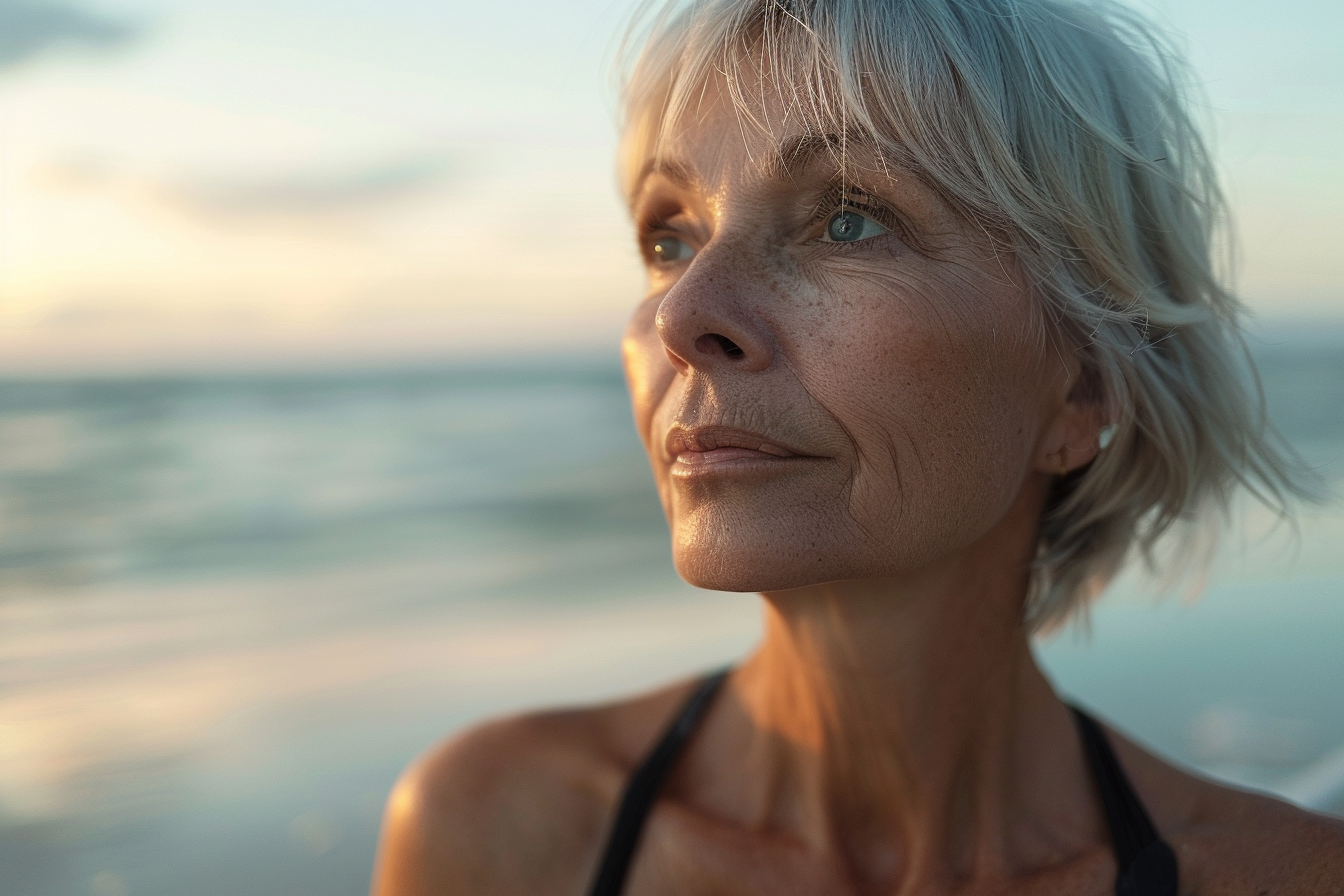 Mujer madura en la playa | Fuente: Midjourney