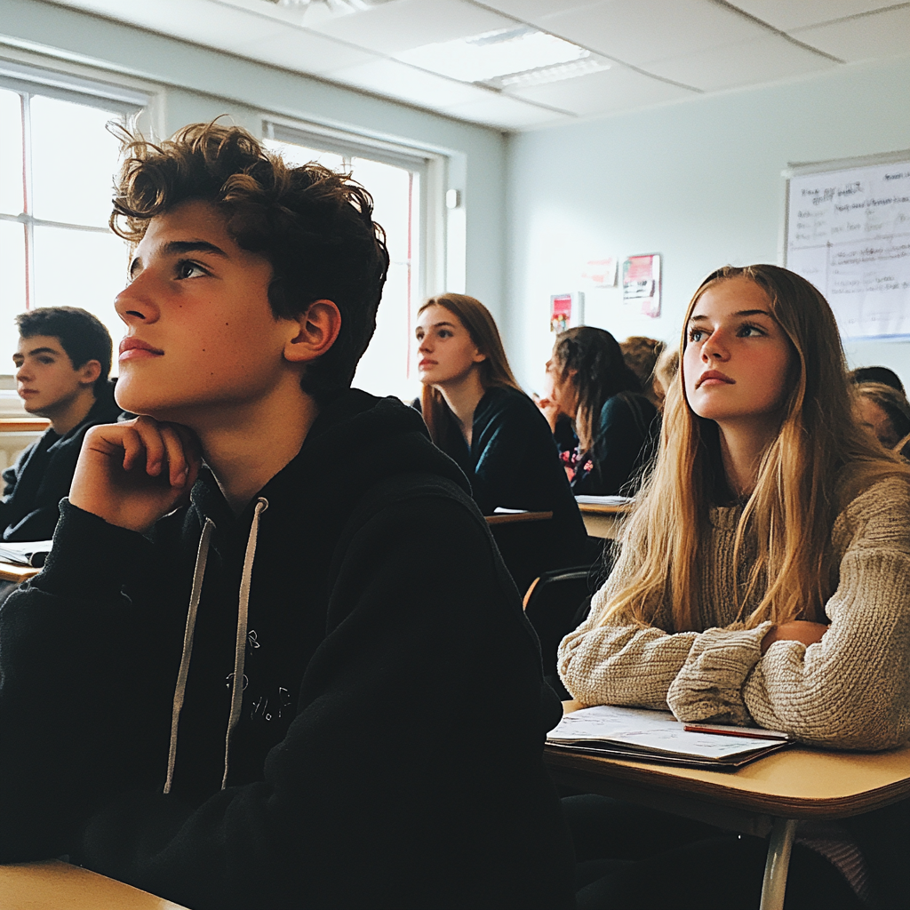 Alumnos sentados en un aula | Fuente: Midjourney