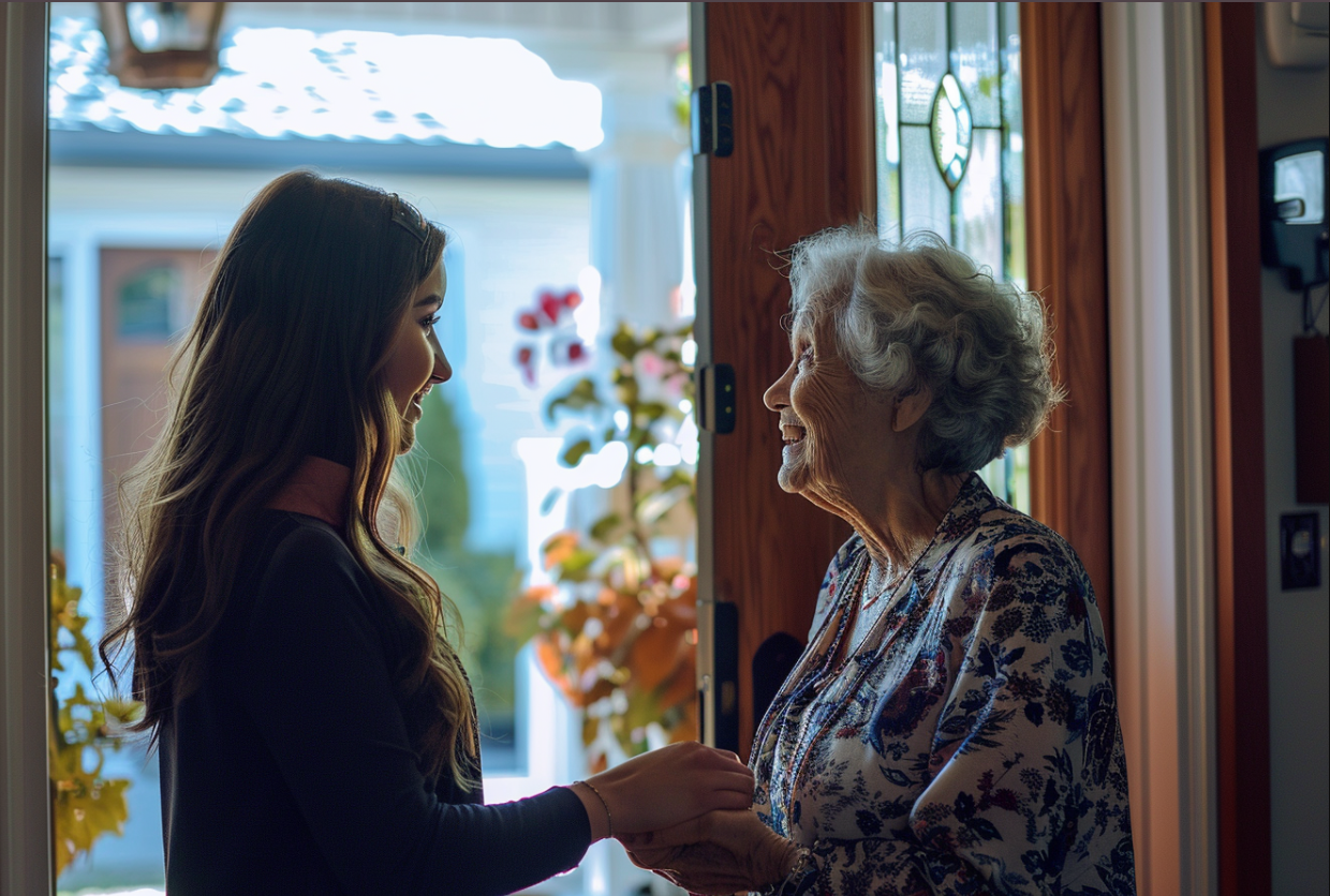 Dos mujeres saludándose | Fuente: Midjourney