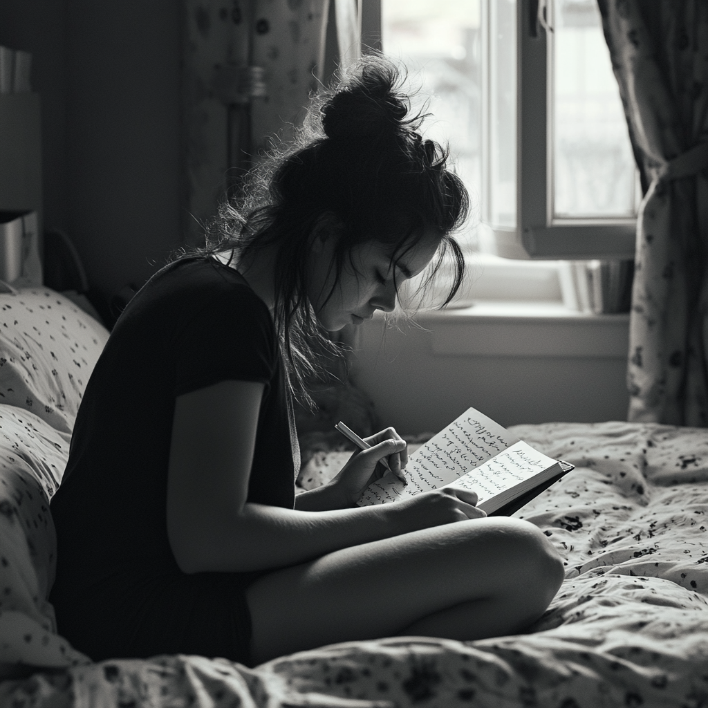 Una mujer escribiendo en su diario ⏐ Fuente: Midjourney