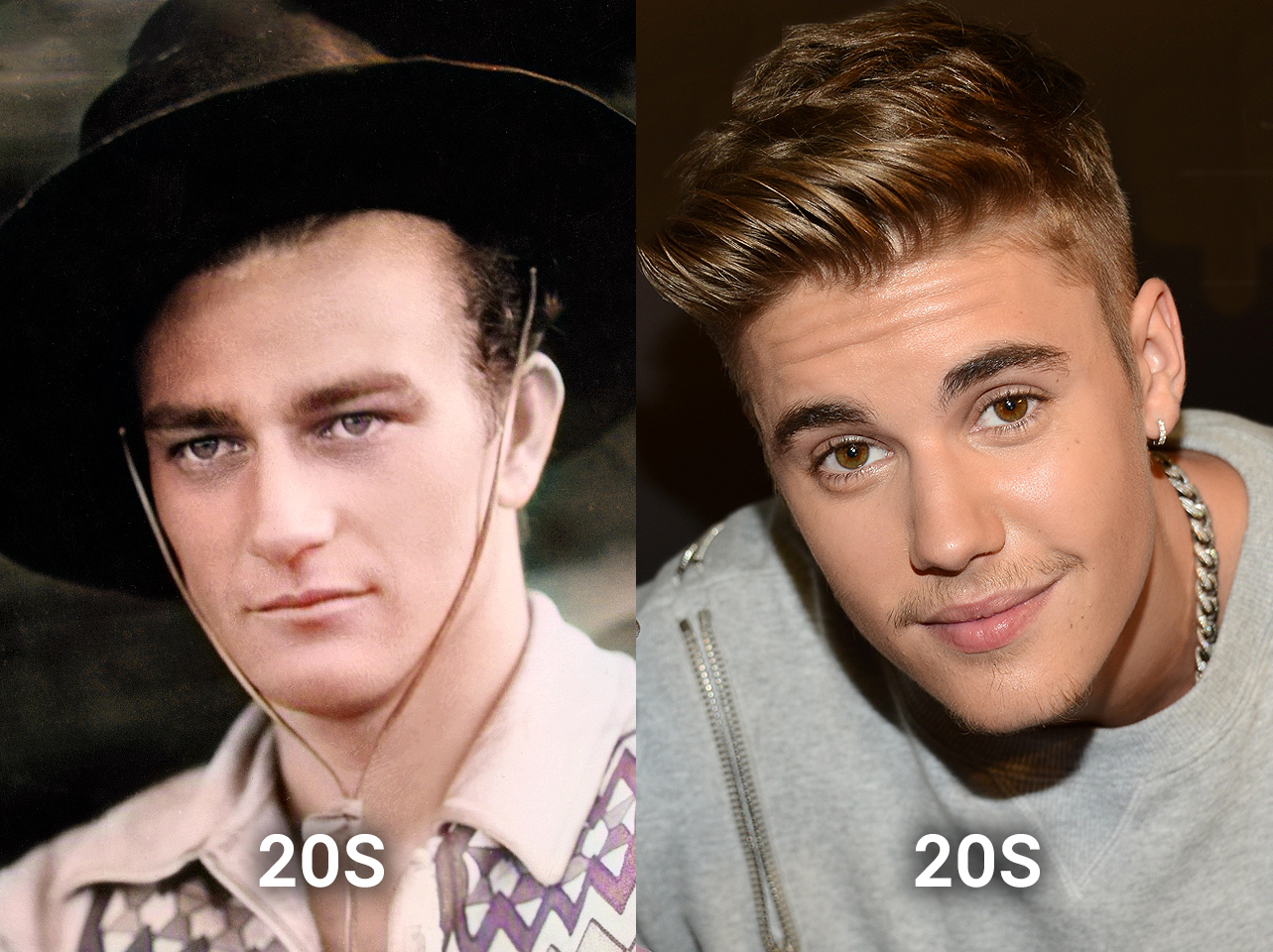 John Wayne [Izquierda]. Justin Bieber [Derecha] | Fuente: Getty Images
