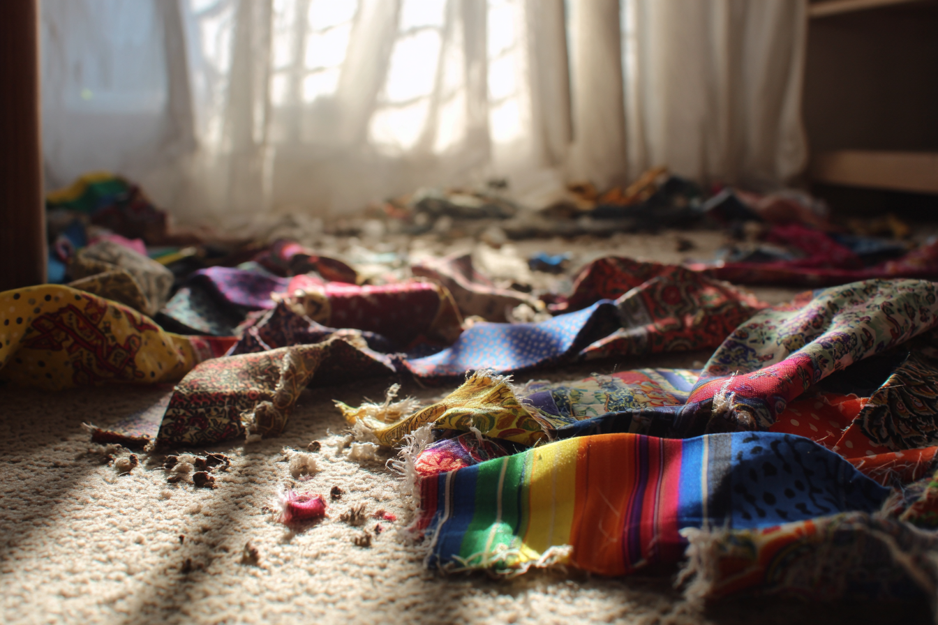 Cravatte stracciate sul pavimento | Fonte: Midjourney