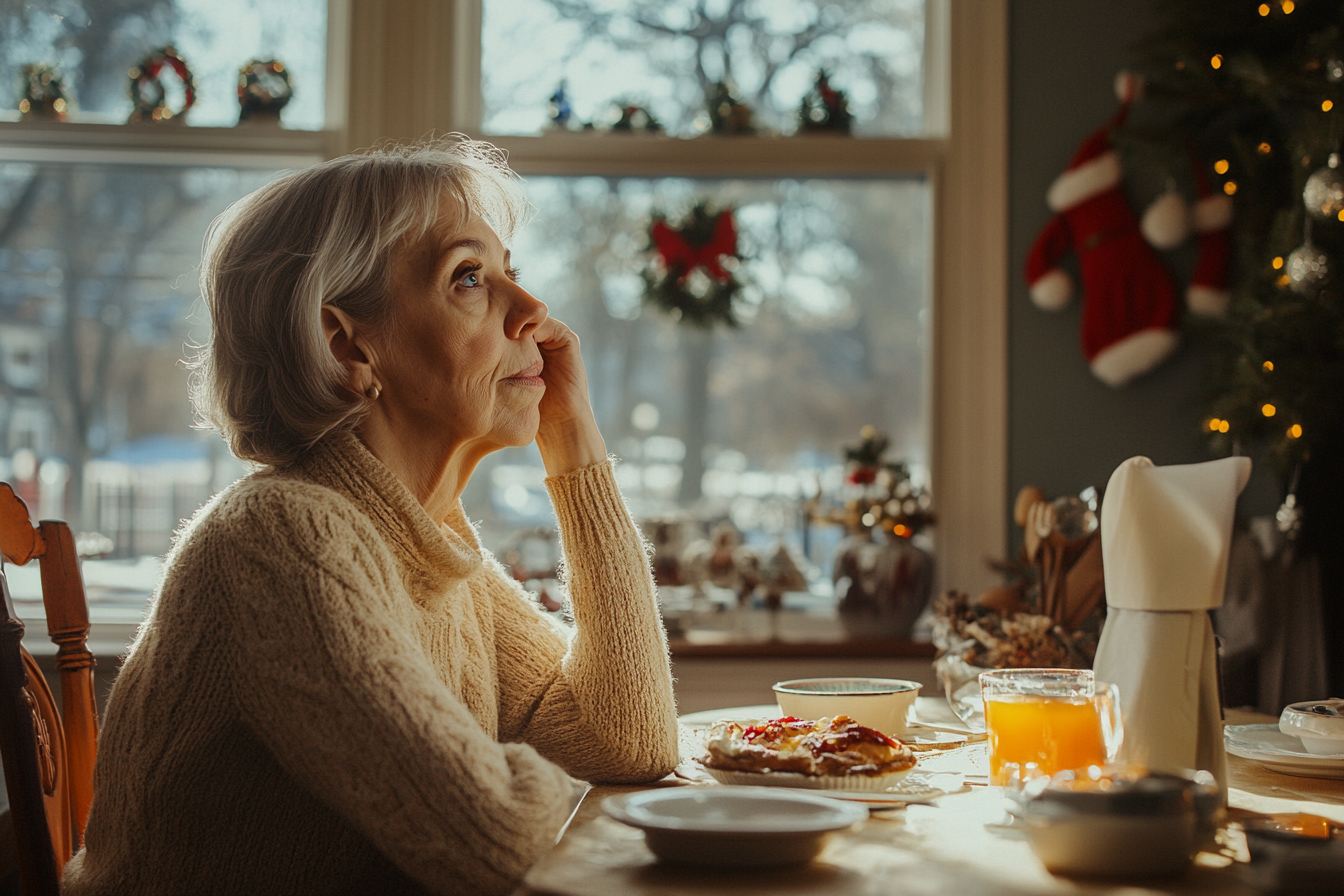 Una mujer en la mesa del desayuno | Fuente: Midjourney