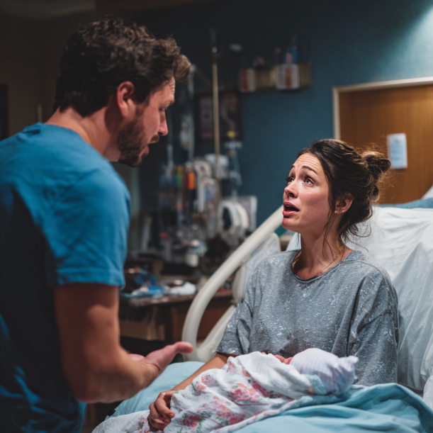 Una pareja discutiendo en el hospital | Fuente: Midjourney