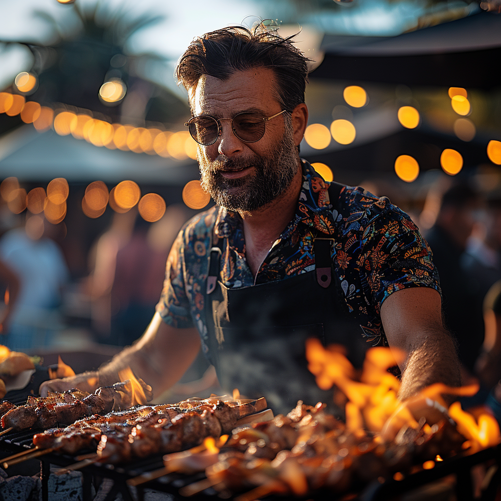 Jeff quema la comida en la parrilla | Fuente: Midjourney