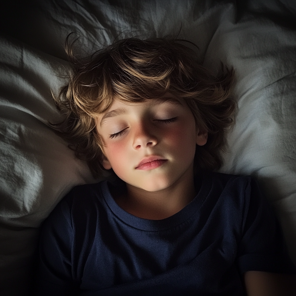 Un niño durmiendo en su cama | Fuente: Midjourney