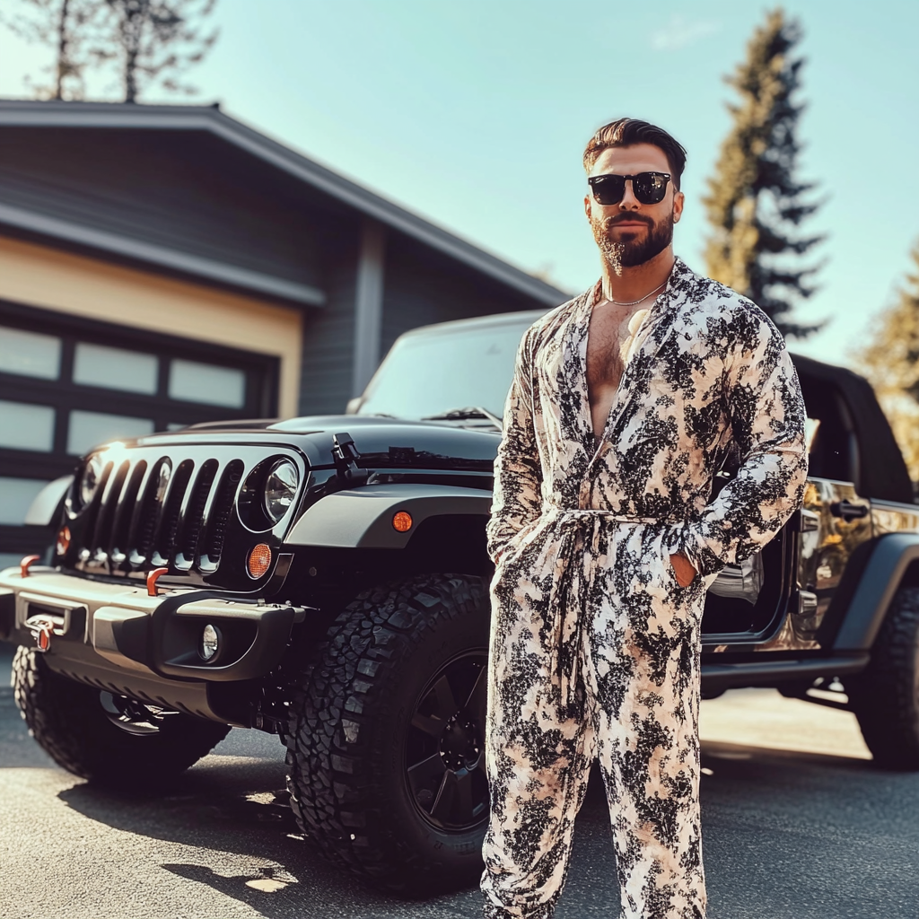 Un hombre junto a un Jeep | Fuente: Midjourney