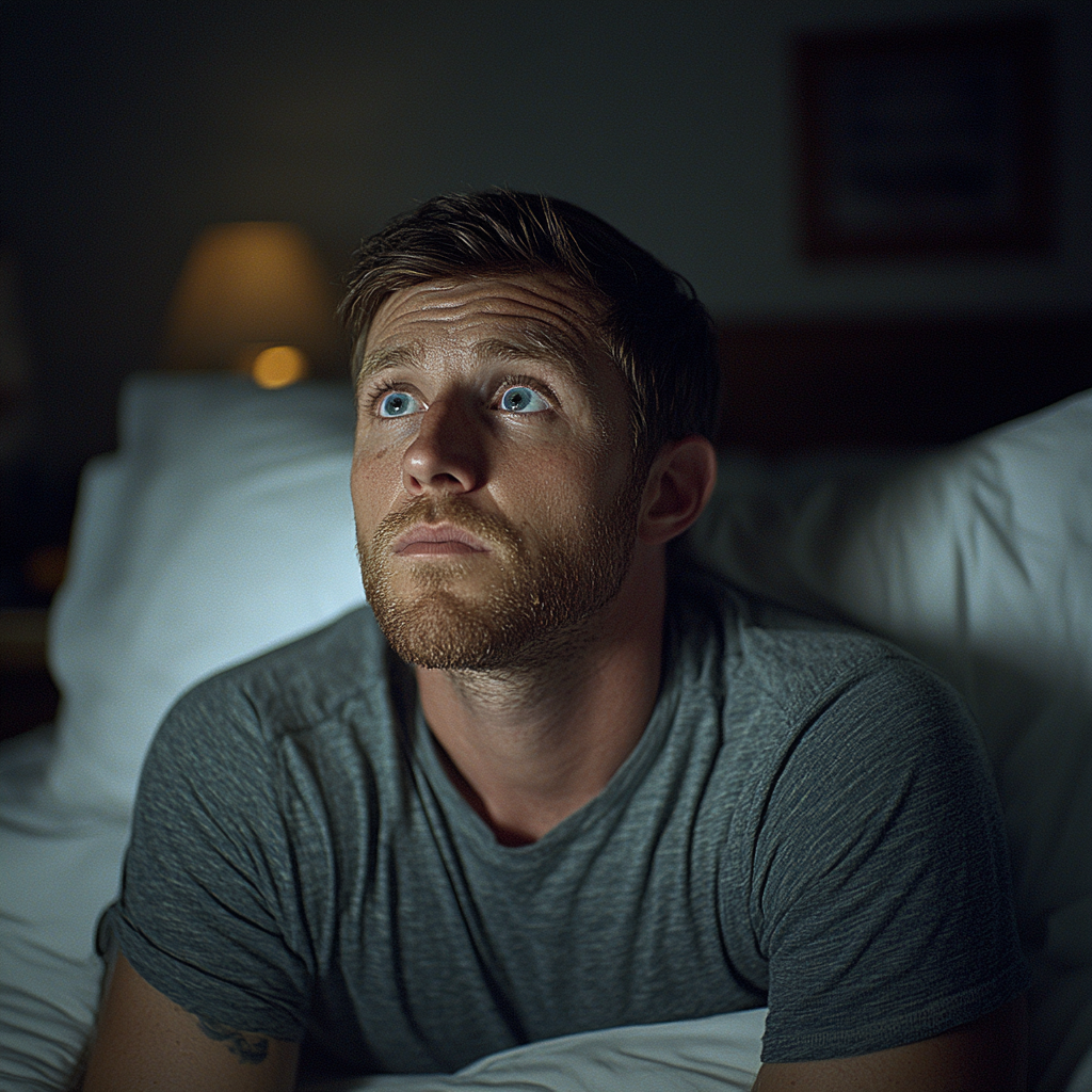 Un hombre confuso en la cama | Fuente: Midjourney