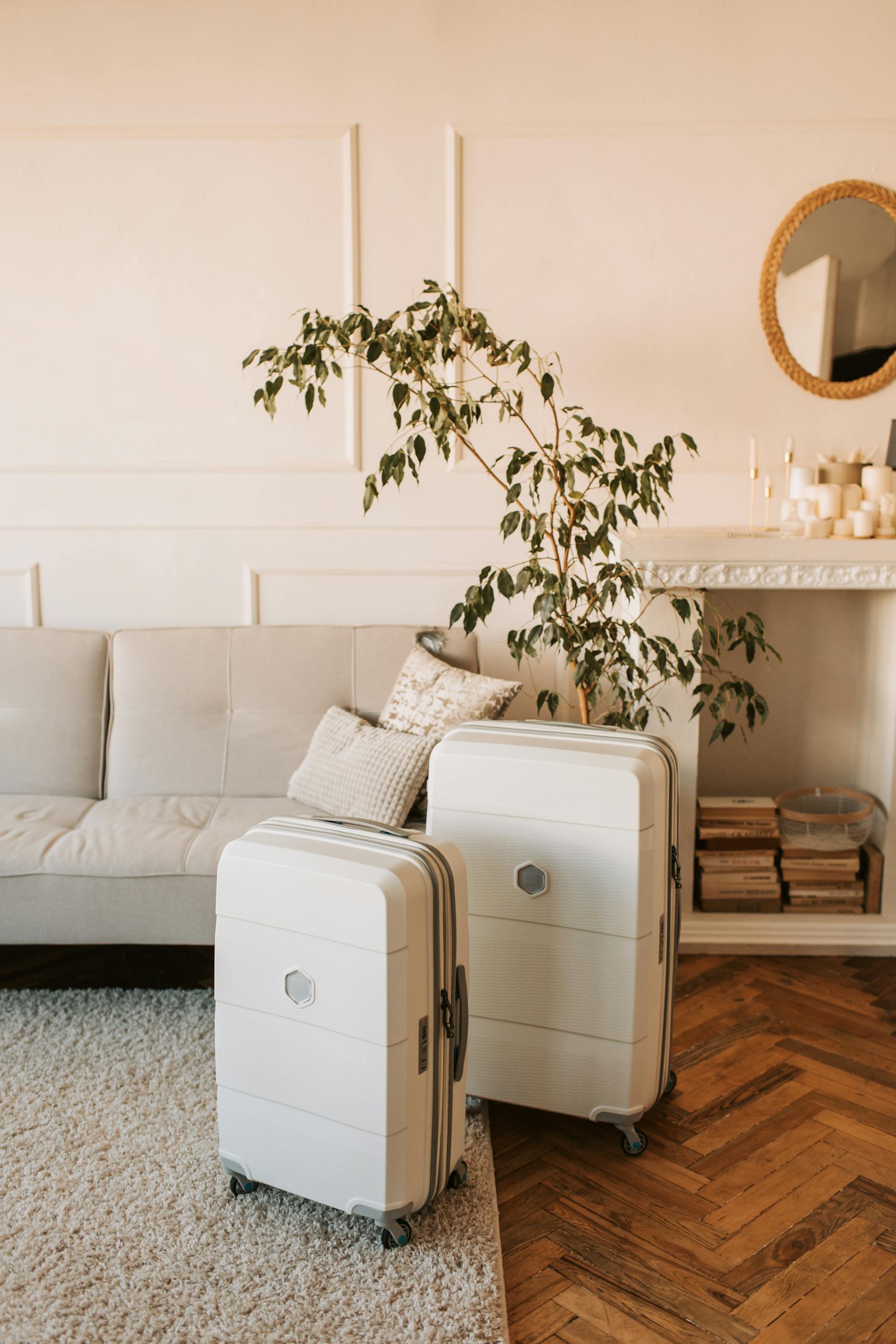 Una foto di due valigie in piedi in un salotto | Fonte: Pexels