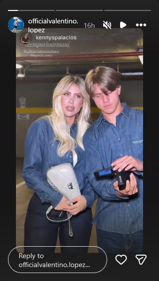 Wanda Nara y su hijo mayor Valentino López en un evento exclusivo de una reconocida firma italiana | Fuente: Instagram Stories/officialvalentino.lopez