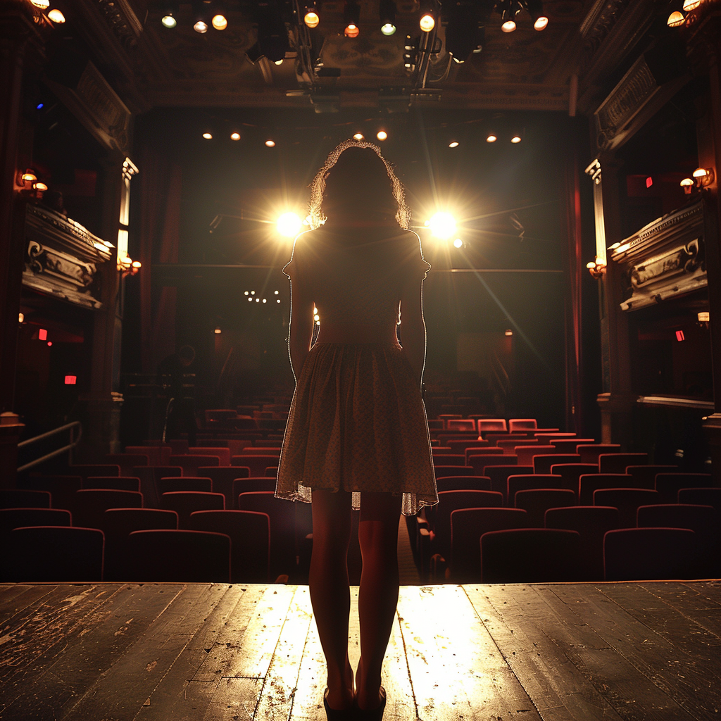 Una joven de pie en un escenario | Fuente: Midjourney
