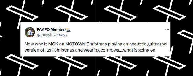 Un fan comenta la actuación de Machine Gun Kelly de "Last Christmas" en el programa de la NBC "A Motown Christmas", de un post fechado el 12 de diciembre de 2024 | Fuente: X/theyyloveetayy