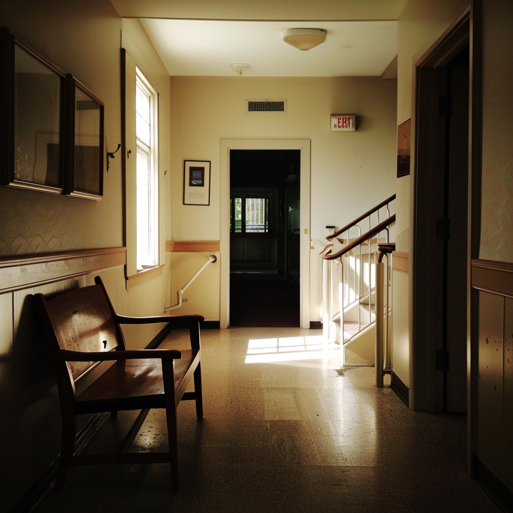 Un pasillo de una residencia de ancianos | Fuente: Midjourney