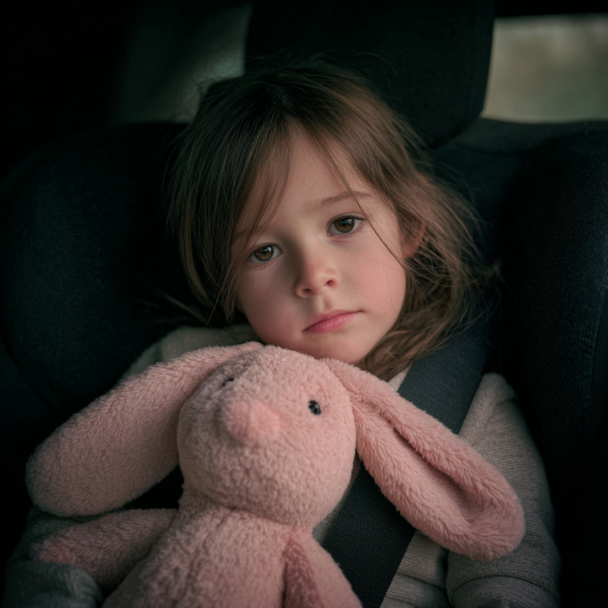 Una niña pequeña sosteniendo un conejito de peluche | Fuente: Midjourney